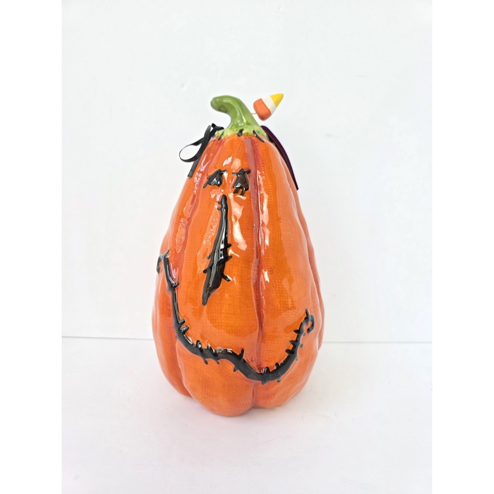 Pumpkin stitched face Ceramic Figurine Halloween Blue Sky Clayworks 8 1/2" NWT